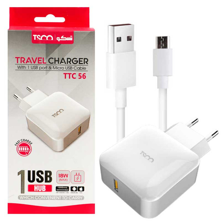 شارژر دیواری تسکو مدل TTC 56 به همراه کابل تبدیل microUSB